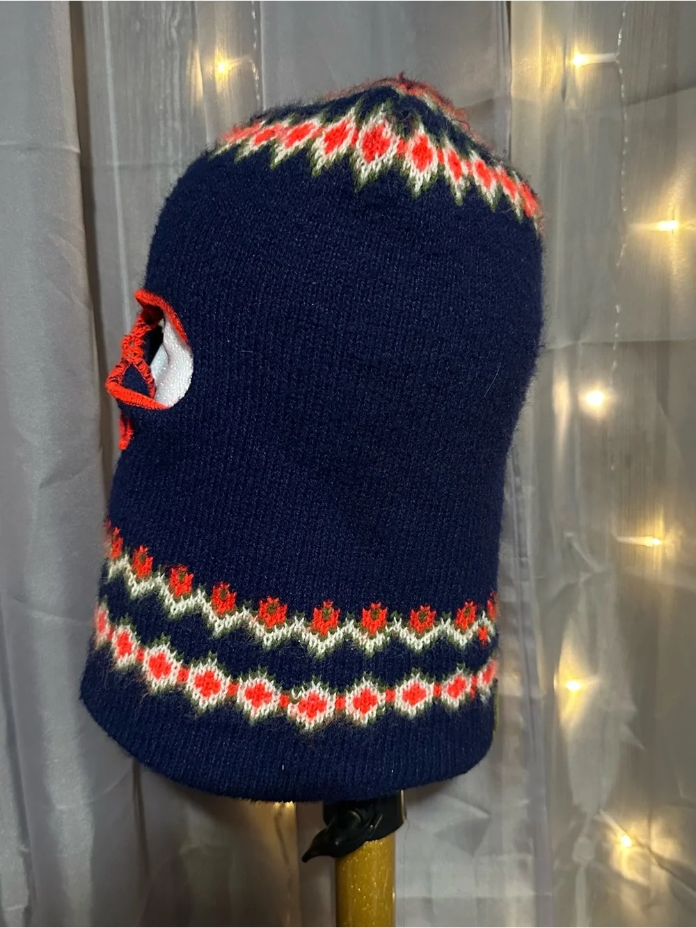 Vintage navy and red floral knit adult ski mask no tag unbranded